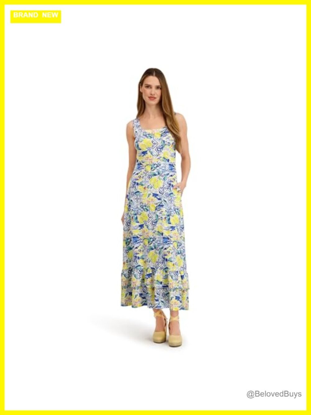 Fit & Flare Ruffle Dress Scoop Neck Cap Sleeve High-Low Resort Casual